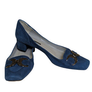 Daniele Ancarani Blue Suede Block Heel Pumps Square Toe Quiet Luxury EU 36.5